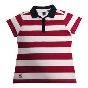 Kate Lord Red‎ & White Striped Polo Top - Size L